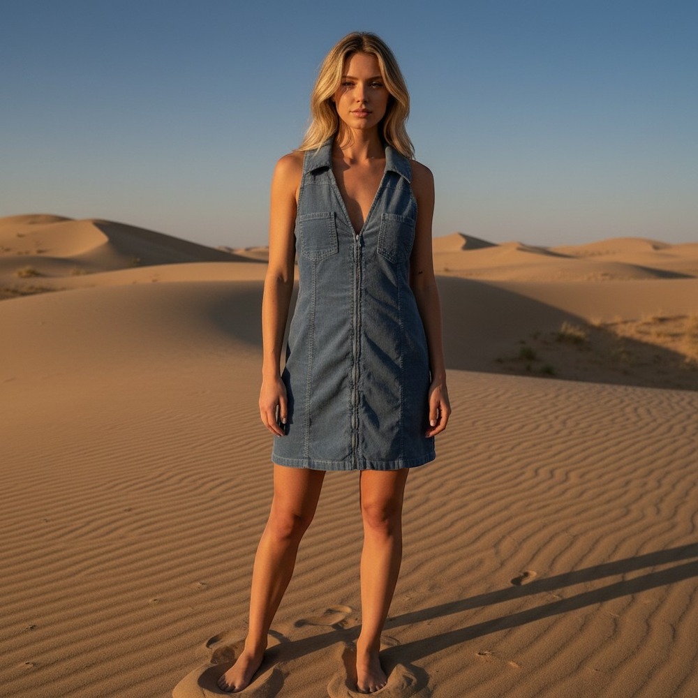 BDG Urban Outfitters Corduroy Zip Front Mini Dress Blue Grey Sleeveless Small
